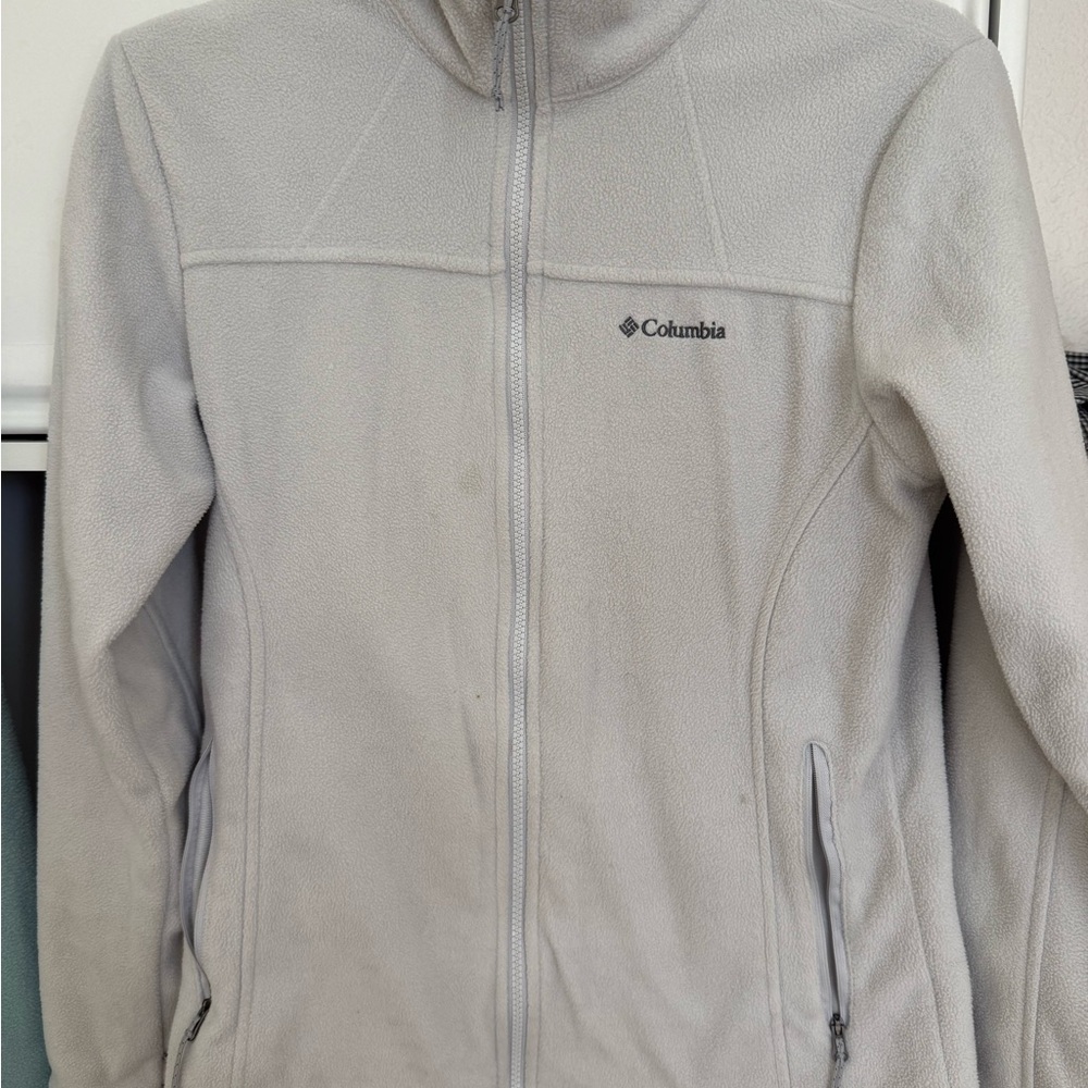 Columbia Light Gray Teddy Fleece Full-Zip Jacket
